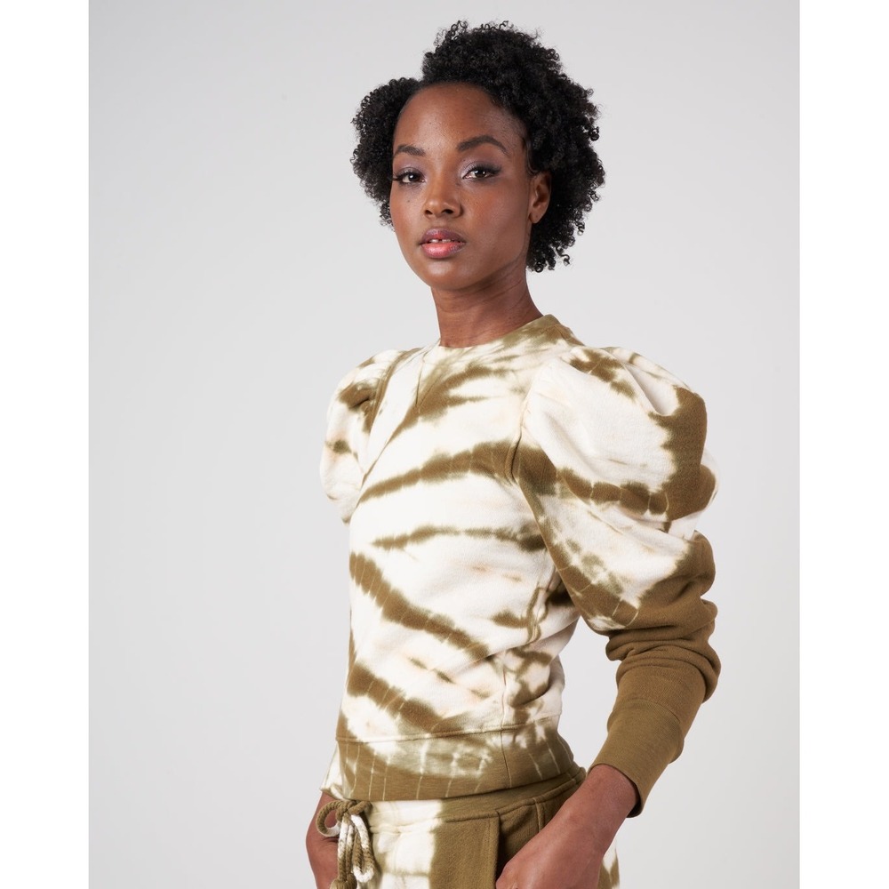 Ulla Johnson Harlan Olive Tie Dye Puff Sleeve Sweatshirt Cotton Size M